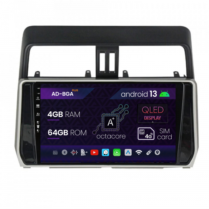 Navigatie Toyota Land Cruiser Prado J150 (2018+), Android 13, A-Octacore 4GB RAM + 64GB ROM, 10.1 Inch - AD-BGA10004+AD-BGRKIT078