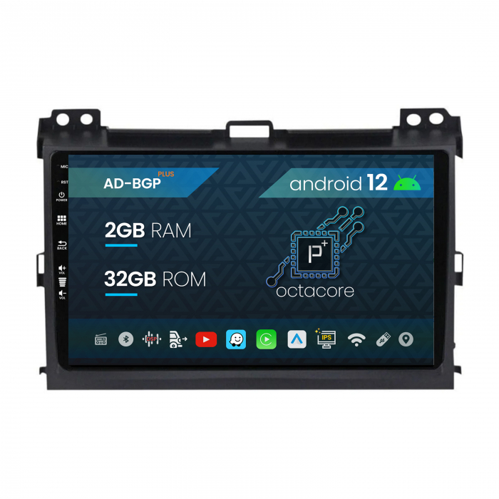 Navigatie Toyota Prado J120 (2002 - 2010), Android 12, P-Octacore 2GB RAM + 32GB ROM, 9 Inch - AD-BGP9002+AD-BGRKIT083