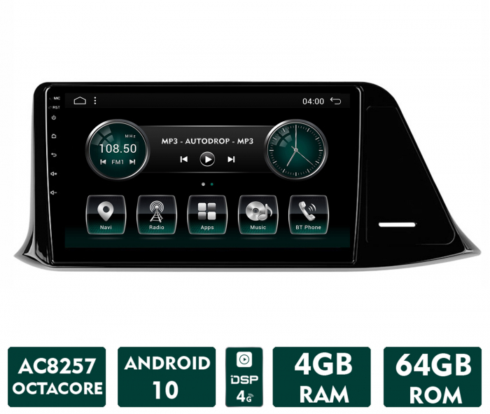 Navigatie Toyota C-HR (2016-2020), Android 13, A-Octacore 4GB RAM + 64GB ROM, 9 Inch - AD-BGA9004+AD-BGRKIT074