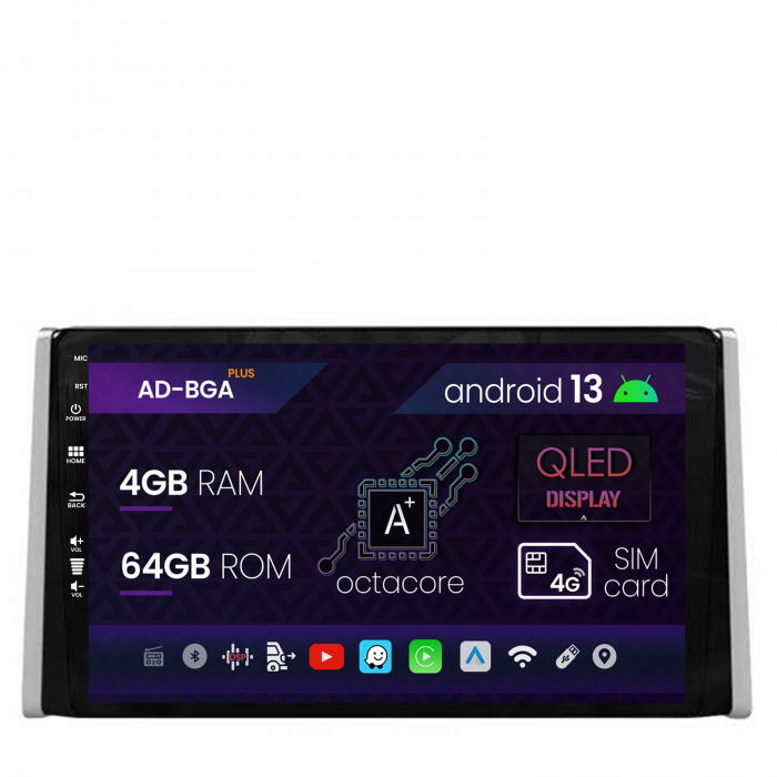 Navigatie Toyota RAV4 (2018+), Android 13, A-Octacore 4GB RAM + 64GB ROM, 9 Inch - AD-BGA9004+AD-BGRKIT098