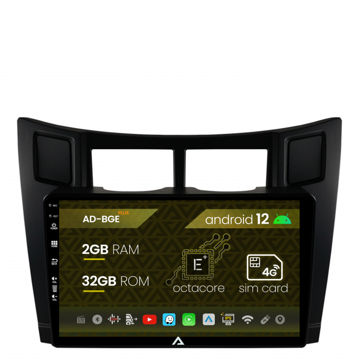 Navigatie Toyota Yaris (2005-2012), Android 12, E-Octacore 2GB RAM + 32GB ROM, 9 Inch - AD-BGE9002+AD-BGRKIT103