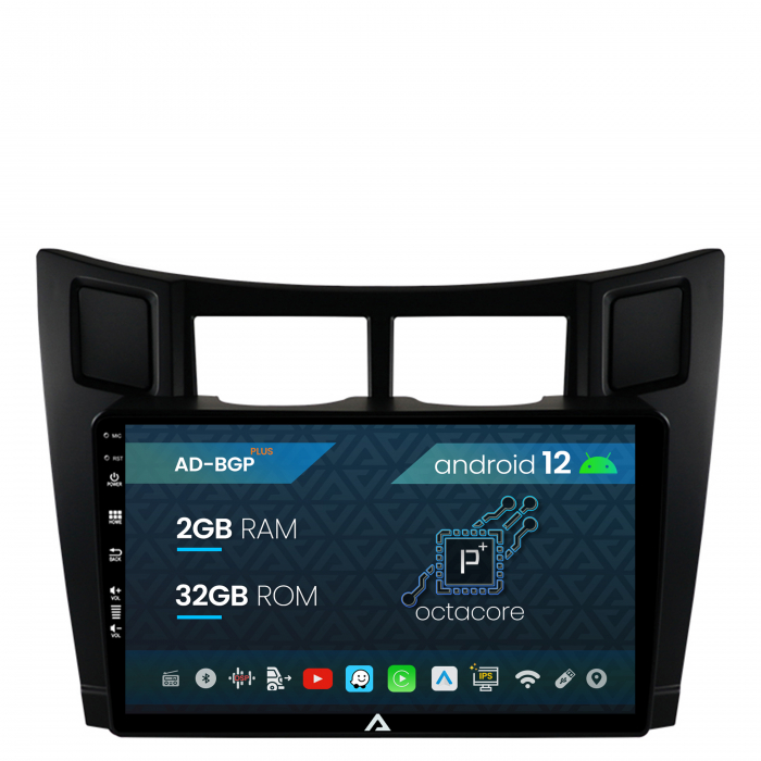 Navigatie Toyota Yaris (2005-2012), Android 12, P-Octacore   2GB RAM + 32GB ROM, 9 Inch - AD-BGP9002+AD-BGRKIT103