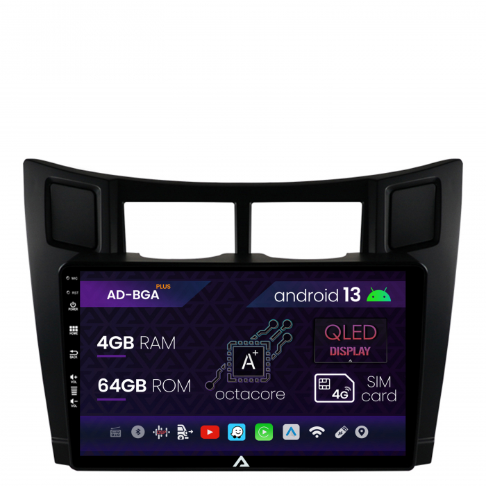 Navigatie Toyota Yaris (2005-2012), Android 13, A-Octacore 4GB RAM + 64GB ROM, 9 Inch - AD-BGA9004+AD-BGRKIT103