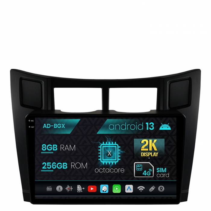 Navigatie Toyota Yaris (2005-2012), Android 13, X-Octacore   8GB RAM + 256GB ROM, 9.5 Inch - AD-BGX9008+AD-BGRKIT103