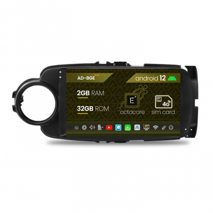 Navigatie Toyota Yaris (2010-2018), Android 12, E-Octacore   2GB RAM + 32GB ROM, 9 Inch - AD-BGE9002+AD-BGRKIT104B