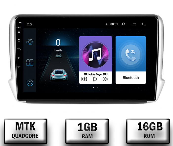 Navigatie Peugeot 208 2008 (2012+), Android 10, P-Quadcore 1GB RAM + 16GB ROM, 10.1 Inch - AD-BGP10001+AD-BGRKIT258