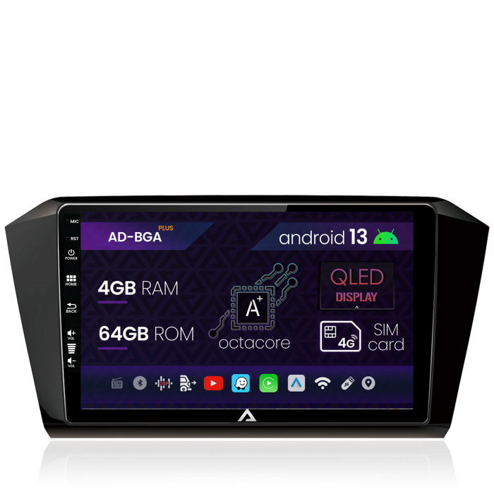 Navigatie Volkswagen Passat B8, Android 13, A-Octacore   4GB RAM + 64GB ROM, 10.1 INCH - AD-BGA10004+AD-BGRKIT037