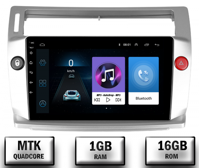 Navigatie Citroen C4 (2004-2014), Android 10, P-Quadcore 1GB RAM + 16GB ROM, 9 Inch - AD-BGP9001+AD-BGRKIT346