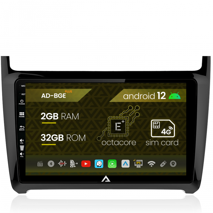 Navigatie Volkswagen Polo (2009+), Android 12, E-Octacore 2GB RAM + 32GB ROM, 9 Inch - AD-BGE9002+AD-BGRKIT033