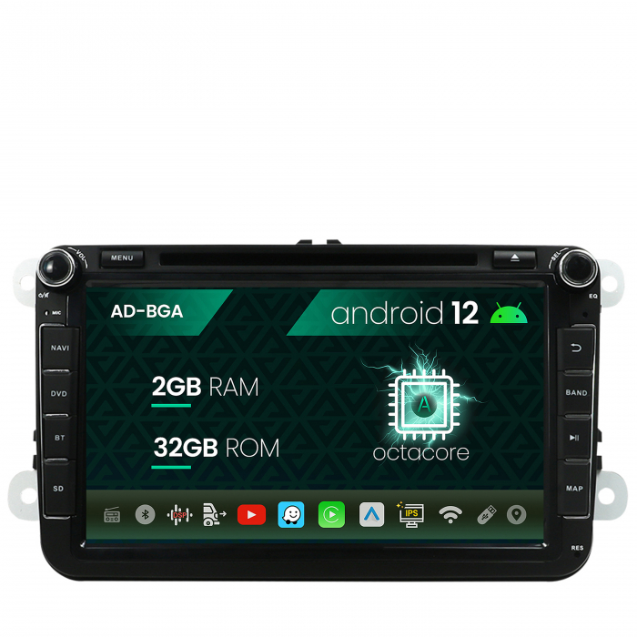 Navigatie Volkswagen, Skoda, Seat, Android 13, A-Octacore 2GB RAM + 32GB ROM, 8 Inch cu DVD - AD-BGBVW82AC