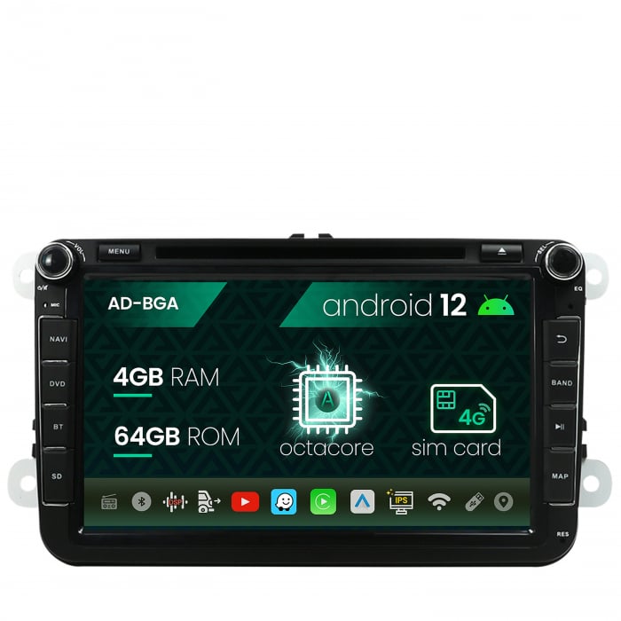 [RESIGILAT] Navigatie Volkswagen, Skoda, Seat, Android 13, A-Octacore 4GB RAM + 64GB ROM, 8 Inch cu DVD - AD-BGAVW8AC-RES