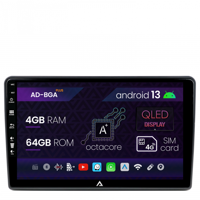 Navigatie Volkswagen   Skoda   Seat, Android 13, Passat B5   Golf IV   Sharan   T4-T5   Jetta   Polo, Android 13, A-Octacore   4GB RAM + 64GB ROM, 10.1 Inch - AD-BGA10004+AD-BGRKIT443