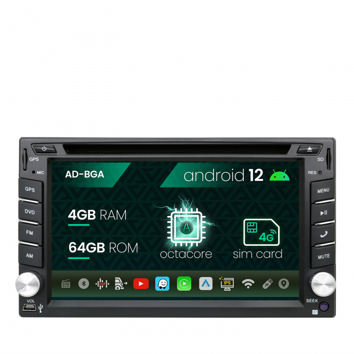 Navigatie Volkswagen Skoda Seat, Android 13, Passat B5 Golf IV Sharan T4-T5 Jetta Polo, Android 13, A-Octacore 4GB RAM + 64GB ROM cu DVD, 7 Inch - AD-BGA1004DVWAC