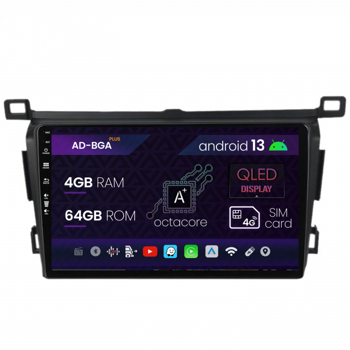 Navitatie Toyota RAV4 (2013-2018), Android 13, A-Octacore 4GB RAM + 64GB ROM, 9 Inch - AD-BGA9004+AD-BGRKIT092