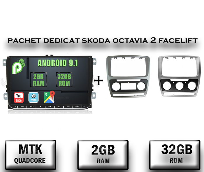 [Pachet] Navigatie Skoda Octavia 2 Facelift, Android 10, P-Quadcore 2GB RAM + 32GB ROM, 9 inch - AD-BGPW9MTK2GB+AD-BGRSK005 002