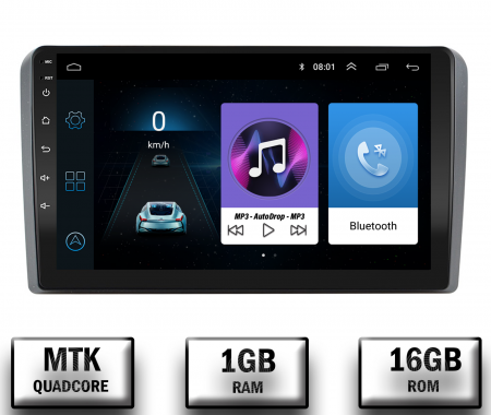 Navigații auto dedicate - Navigatie Audi A3/ S3/ RS3, Android 10, P-Quadcore / 1GB RAM + 16GB ROM, 9 Inch - AD-BGP9001+AD-BGRKIT424