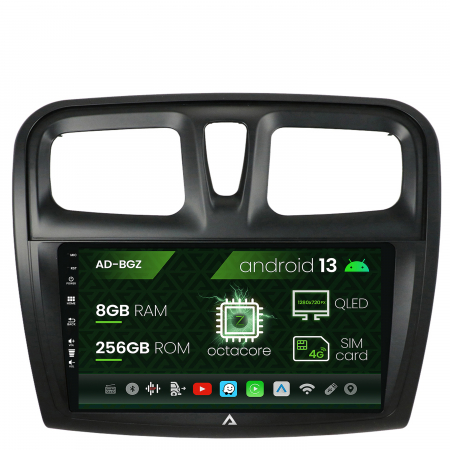 Logan 2012-2020 - Navigatie Dacia Logan / Sandero, Android 13, Z-Octacore / 8GB RAM + 256GB ROM, 9 Inch - AD-BGZ9008+AD-BGRKIT375