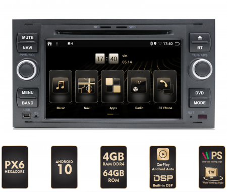 Navigații auto dedicate - [LICHIDARE STOC] Navigatie Ford Focus/Mondeo/S-Max/Transit/Tourneo, Android 10, HEXACORE|PX6| / 4GB RAM + 64GB ROM, 7 Inch cu DVD - AD-BGBFRDD7BP6-D
