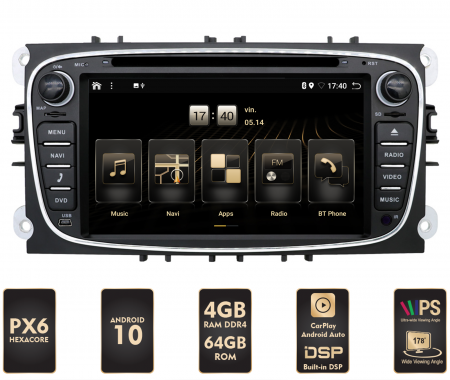 Navigații auto dedicate - [LICHIDARE STOC] Navigatie Ford Focus/Mondeo/S-Max/Transit/Tourneo, Android 10, HEXACORE|PX6| / 4GB RAM + 64GB ROM, 7 Inch cu DVD - AD-BGBFRDO7BP6-D
