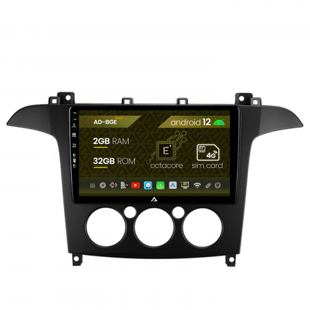 Navigații auto dedicate - Navigatie Ford S-MAX (2006-2015) Clima Manuala, Android 12, E-Octacore / 2GB RAM + 32GB ROM, 9 Inch - AD-BGE9002+AD-BGRKIT124