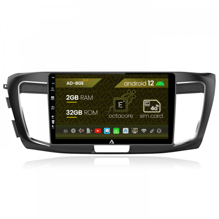 Navigații auto dedicate - Navigatie Honda Accord 9 (2013-2017), Android 12, E-Octacore / 2GB RAM + 32GB ROM, 10.1 Inch - AD-BGE10002+AD-BGRKIT002