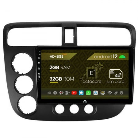 Civic 1998-2005 - Navigatie Honda Civic (1998-2005), Android 12, E-Octacore / 2GB RAM + 32GB ROM, 9 Inch - AD-BGE9002+AD-BGRKIT018