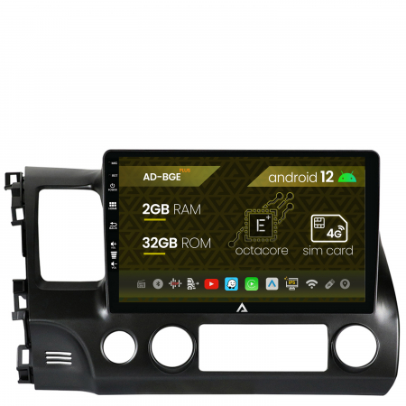 Navigații auto dedicate - Navigatie Honda Civic (2005-2012), Android 12, E-Octacore / 2GB RAM + 32GB ROM, 9 Inch - AD-BGE10002+AD-BGRKIT008