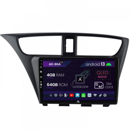 Navigații auto dedicate - Navigatie Honda Civic Hatchback (2012-2015), Android 13, A-Octacore / 4GB RAM + 64GB ROM, 9 Inch - AD-BGA9004+AD-BGRKIT019