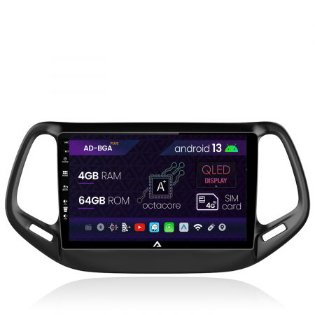Compass 2017 - &#62;&#62; - Navigatie Jeep Compass (2016+), Android 13, A-Octacore / 4GB RAM + 64GB ROM, 10.1 Inch - AD-BGA10004+AD-BGRKIT287