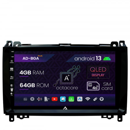 Navigații auto dedicate - Navigatie Mercedes Benz Sprinter, Viano, Vito, A/B Class, Crafter, Android 13, A-Octacore / 4GB RAM + 64GB ROM, 9 Inch - AD-BGA9004+AD-BGRKIT407