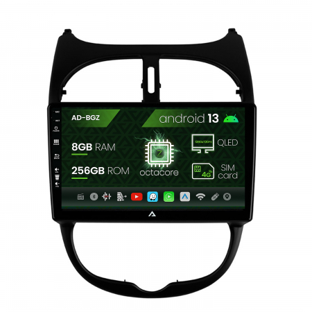 206 (1998-2006) - Navigatie Peugeot 206 (1998-2012), Android 13, Z-Octacore / 8GB RAM + 256GB ROM, 9 Inch - AD-BGZ9008+AD-BGRKIT262