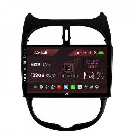 206 (1998-2006) - Navigatie Peugeot 206 (1998-2012), Android 13, B-Octacore / 6GB RAM + 128GB ROM, 9 Inch - AD-BGB9006+AD-BGRKIT262
