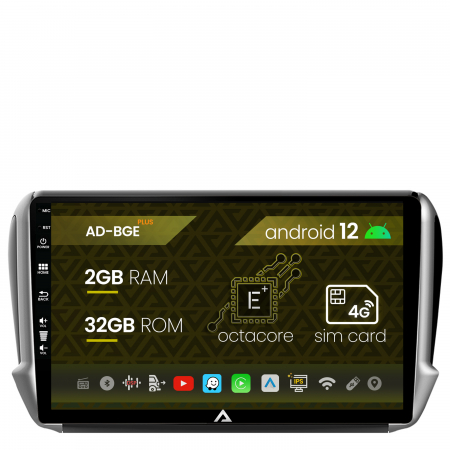 Navigații auto dedicate - Navigatie Peugeot 208/2008 (2012+), Android 12, E-Octacore / 2GB RAM + 32GB ROM, 10.1 Inch - AD-BGE10002+AD-BGRKIT258