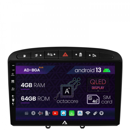 408 (2008-2013) - Navigatie Peugeot 308/408 (2008-2013), Android 13, A-Octacore / 4GB RAM + 64GB ROM, 9 Inch - AD-BGA9004+AD-BGRKIT265