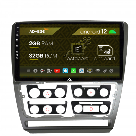 Octavia II Facelift 2008-2013 - Navigatie Skoda Octavia 2, Android 12, E-Octacore / 2GB RAM + 32GB ROM, 10.1 Inch - AD-BGE10002+AD-BGRKIT048