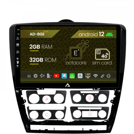 Navigații auto dedicate - Navigatie Skoda Octavia 2, Android 12, E-Octacore / 2GB RAM + 32GB ROM, 10.1 Inch - AD-BGE10002+AD-BGRKIT048v2