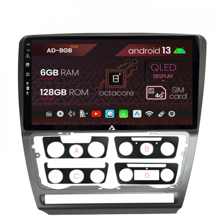 Navigații auto dedicate - Navigatie Skoda Octavia 2, Android 13, B-Octacore / 6GB RAM + 128GB ROM, 10.1 Inch - AD-BGB10006+AD-BGRKIT048