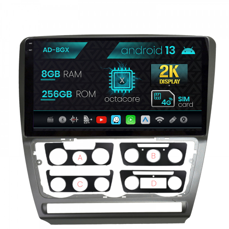 Navigații auto dedicate - Navigatie Skoda Octavia 2, Android 13, X-Octacore / 8GB RAM + 256GB ROM, 10.36 Inch - AD-BGX10008+AD-BGRKIT048