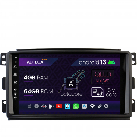 Smart FORTWO 2007-2010 - Navigatie Smart For Two (2007-2010), Android 13, A-Octacore / 4GB RAM + 64GB ROM, 9 Inch - AD-BGA9004+AD-BGRKIT417