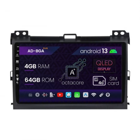 Prado J120 2002-2008 - Navigatie Toyota Prado J120 (2002 - 2010), Android 13, A-Octacore / 4GB RAM + 64GB ROM, 9 Inch - AD-BGA9004+AD-BGRKIT083