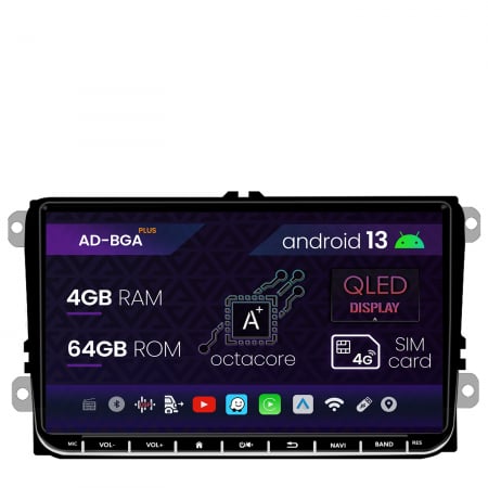 Seat - Navigatie Volkswagen, Skoda, Seat, Android 13, A-Octacore / 4GB RAM + 64GB ROM, 9 Inch - AD-BGAW9AC