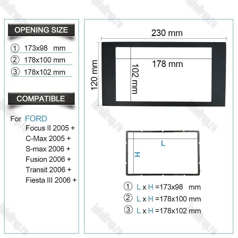 Rama Adaptoare FORD Focus/Galaxy/Kuga/Fiesta/Transit/C-Max pentru Multimedia 2DIN Universale/MP5 - AD-BGRFORDD2DIN [4]