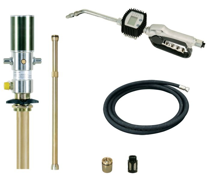 Aparat distributie ulei ci pompa pneumatica, randament 5:1, cu un pistol cu ​​debitmetru, un set de adaptoare pentru a extinde pompa [1]