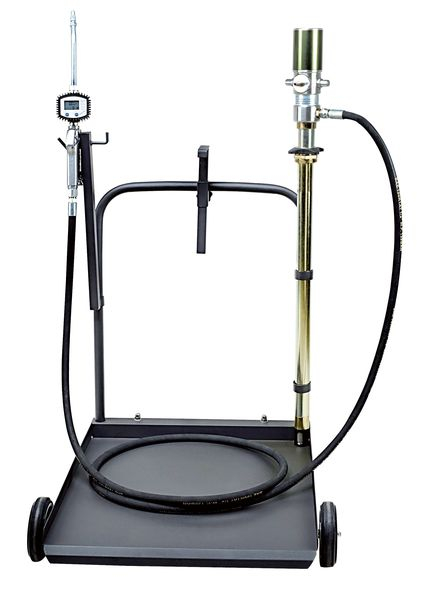 Aparat gresare pentru galeti/butoaie 180-220l, ulei pneumatic cu un randament de 3-1, un pistol cu un contor de debit, furtun ulei de 4m, carucior pentru butoi [2]