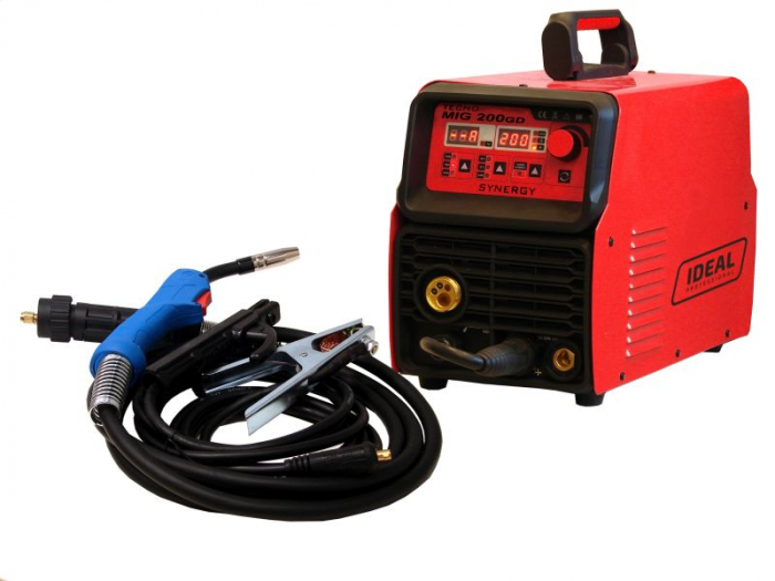 Aparat sudura semi-automat putere de sudura minima: 25A, curent sudura: 200A, putere nominala: 7,7kW, alimentare electrica: 230V, metoda de sudare: FLUX / FRaNARE / MIG-MAG / MMA [2]