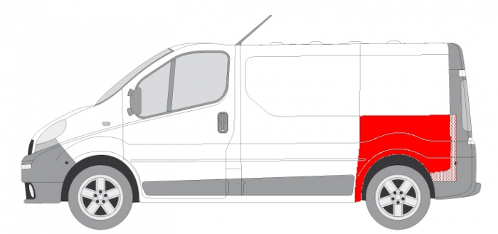 Aripa spate stanga 1/2 lungime; model scurt, lungime 95mm NISSAN PRIMASTAR; OPEL VIVARO A; RENAULT TRAFIC II dupa 2001 [2]