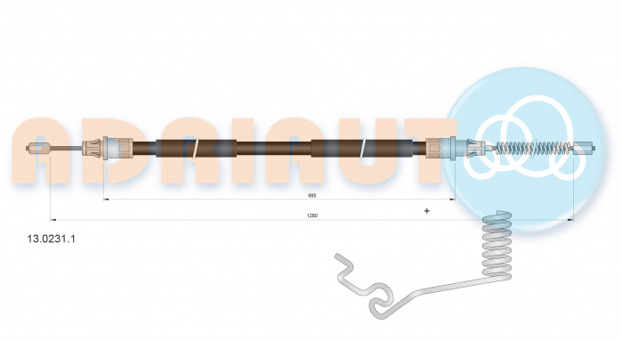 Cablu frana mana Spate Dreapta (1280mm/985mm) potrivit FORD TRANSIT, TRANSIT TOURNEO 2.0D/2.2D 08.00-08.14 [2]