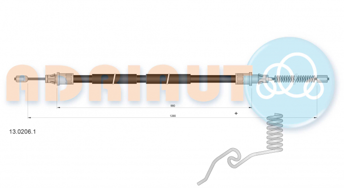 Cablu frana mana Spate Dreapta (1280mm/990mm) potrivit FORD TRANSIT 2.0D-2.4D 01.00-05.06 [2]