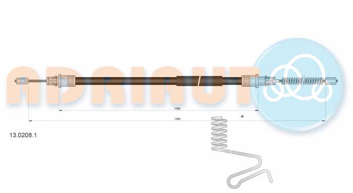 Cablu frana mana Spate Dreapta (1385mm/1090mm) potrivit FORD TRANSIT 2.0D/2.3/2.4D 01.00-05.06 [2]