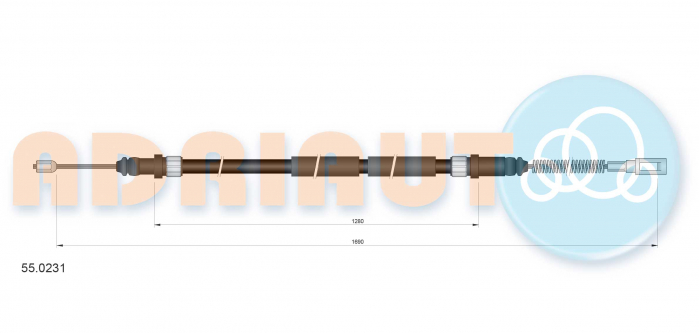 Cablu frana mana Spate Dreapta (1690mm/1280mm) potrivit VW LT 28-35 I 2.0/2.4D/2.7D 04.75-07.92 [2]